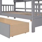 Letto a casetta in legno per bambini, piazza singola/matrimoniale, con 2 cassetti e ripiano portaoggetti - ModernLuxe