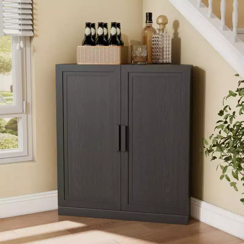 Mobile ad Angolo Dovelina con Ripiani Regolabili Credenza Buffet Vetrinetta Vino Mobile da Cucina e Sala da Pranzo con Ante in Legno - 31H x 31W, 36H x 31W