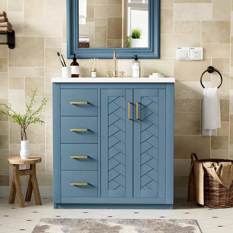 Mobile bagno singolo da 76 cm con lavabo, armadietto e 3 cassetti – Nero / Blu / Verde / Indaco / Bianco