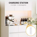 Mobile dispensa da cucina da 71 pollici, mobile dispensa con luci a LED e prese di corrente, mobile buffet con supporto per microonde, ripiani regolabili