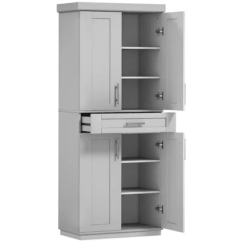 Dispensa da Cucina Moderna, Mobile Autoportante con Ante e Cassetti, Ripiani Regolabili