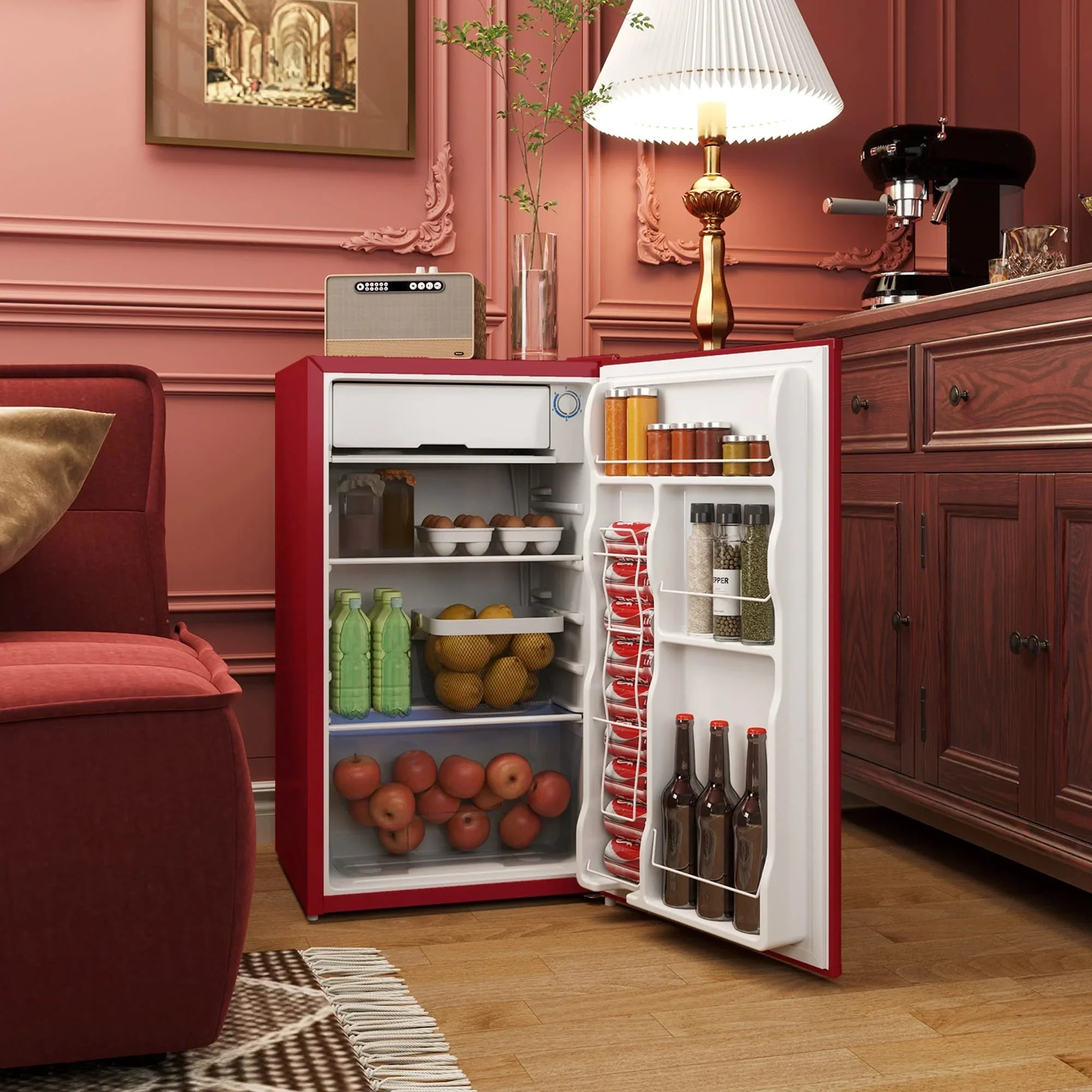 Mini Frigo da 90 litri con congelatore, Frigorifero Compatto Monoporta con Termostato Regolabile per Camera da Letto