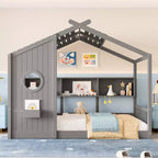 Struttura Letto a Piattaforma per Bambini Doppia/Matrimoniale Letto da Terra per Bambini Letto Montessori Letto a Casetta con Ripiano Portaoggetti - ModernLuxe