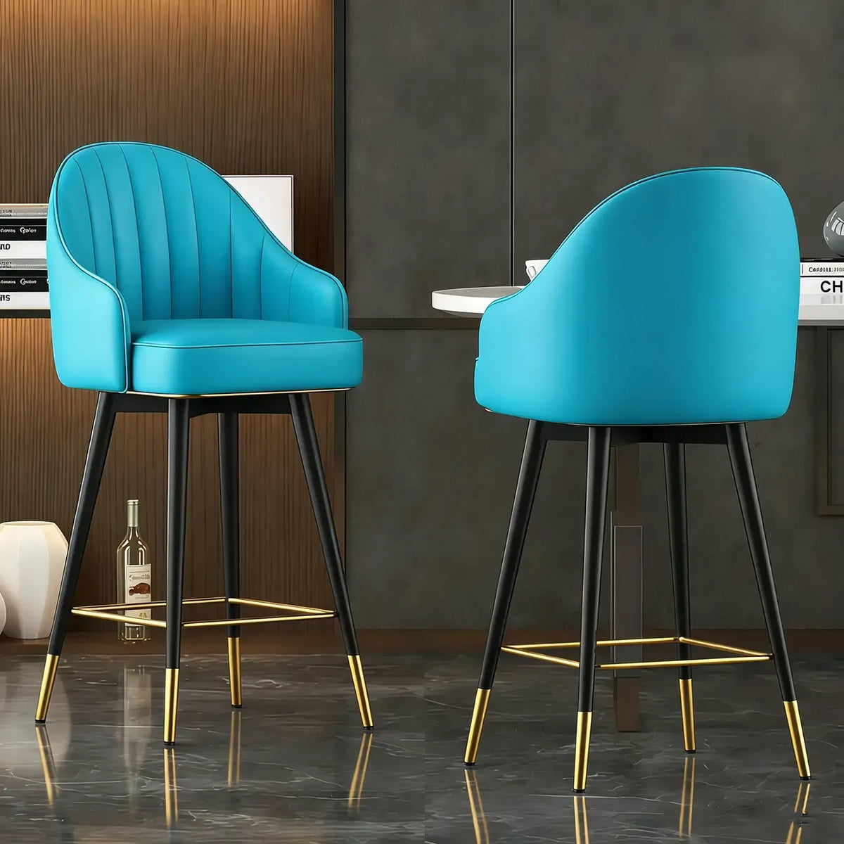 Sgabello da bar imbottito girevole in pelle Art Déco a secchiello