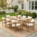 Christopher Knight Home Irene Set da pranzo da esterno rustico a 9 pezzi in legno di acacia con sedie con schienale curvo e cuscini