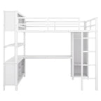 Letto a soppalco in metallo Off-White con scrivania e armadio - Matrimoniale