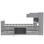 Letto a piattaforma Twin/Full Size Captain con 4 cassetti e mensole portaoggetti, struttura letto in legno massello con testiera libreria contenitore