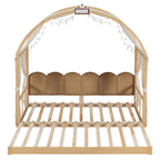 Lit cabane Montessori en bois massif avec plateforme, toit voûté et lit gigogne pour filles et garçons