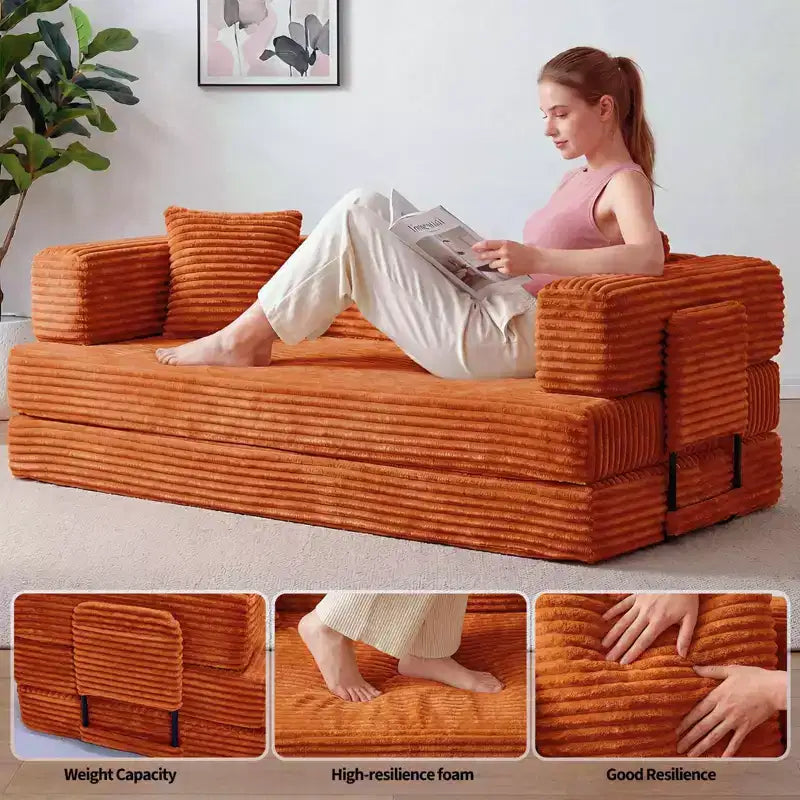 Canapé-lit convertible 5-en-1 80.7 – Côtelé, 1200 lbs, Aucun assemblage requis