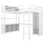 Letto a soppalco in metallo Off-White con scrivania e armadio - Matrimoniale