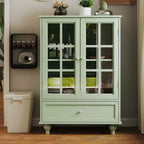 Meuble de rangement, Meuble bas en bois avec 1 tiroir et 2 portes vitrées, Buffet de style rustique avec rangement pour salon