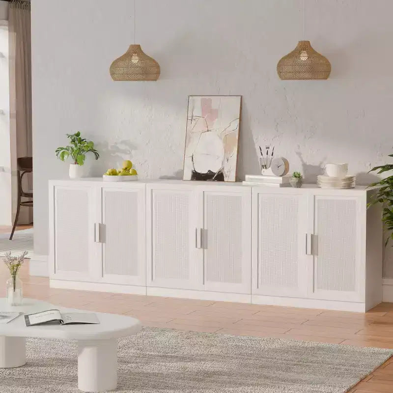 Credenza con ante in rattan a 3 scomparti, armadietto contenitore con ripiani regolabili - 93Lx31H