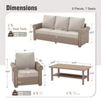 Captiva Designs Salon de jardin 6 pièces de luxe en osier avec accoudoirs incurvés et coussins
