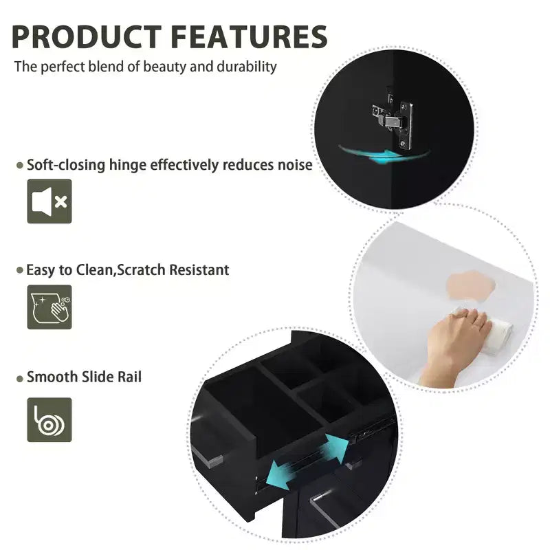 Mobile bagno singolo da 76 cm con lavabo, armadietto e 3 cassetti – Nero / Blu / Verde / Indaco / Bianco