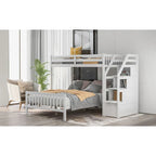 Letto a soppalco in legno per due persone con scale, sponde alte e scaletta