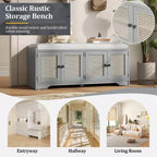 Banc de rangement rustique en bois Whisen, banc à chaussures d'entrée avec coussin amovible, étagères réglables