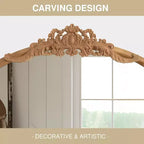 Specchio da parete marrone con cornice in legno ad arco intagliata classica e base in rattan, 37 pollici L x 71 pollici A