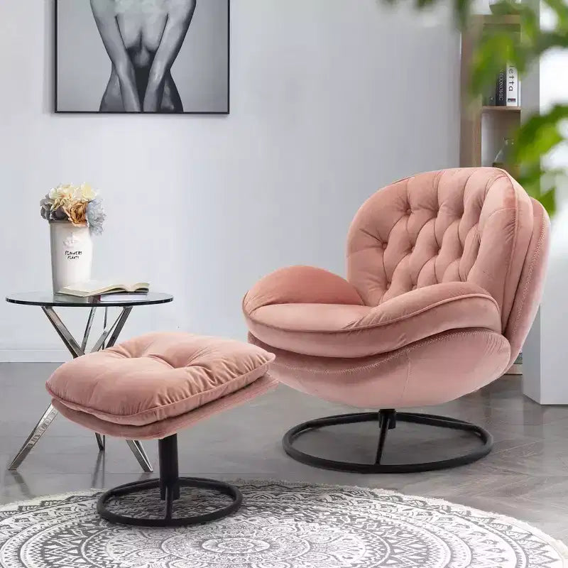Poltrona Svedese Okak con Pouf, Poltrona Moderna Senza Braccioli Stile Mid-Century per Soggiorno, Morbida e Confortevole per Guardare la TV, Giocare