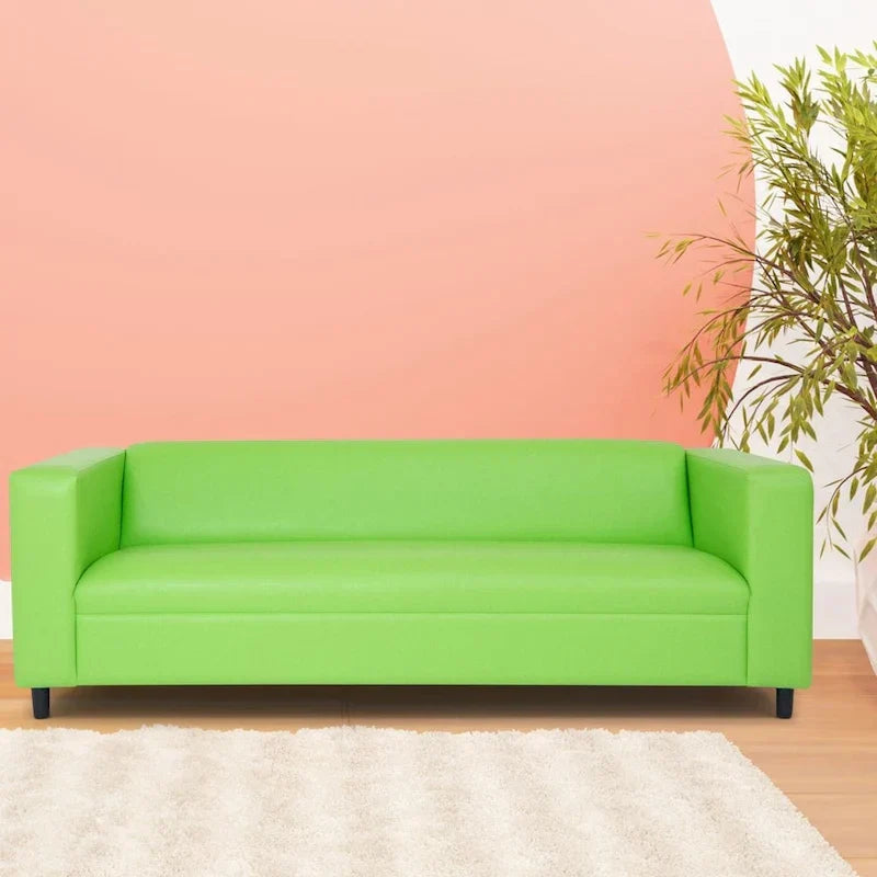 Divano a 3 posti in stile Mid-Century Modern, similpelle, struttura in legno massello, imbottito