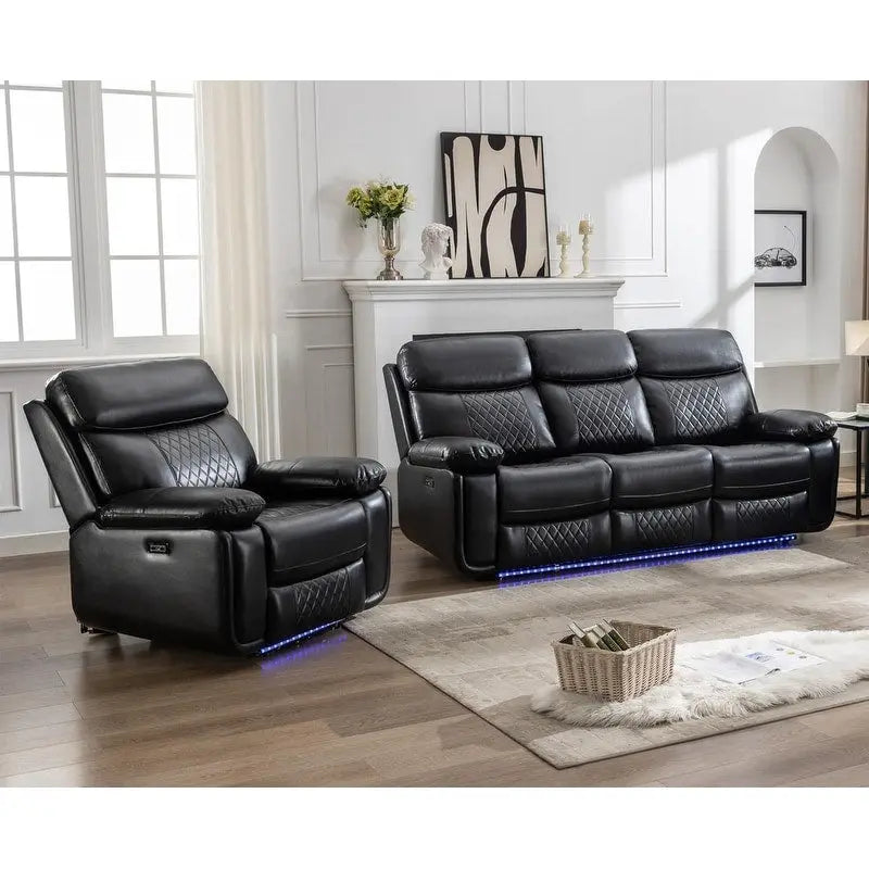 Divano reclinabile elettrico con caricabatterie wireless, luce di lettura, luce LED per soggiorno, similpelle, porta AC/USB, portabicchieri, nero