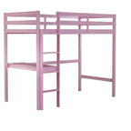 Lit mezzanine Okak Minimalism avec échelle, lit mezzanine simple en bois d'hévéa avec garde-corps de sécurité et bureau intégré, cadres de lit pour enfants, adolescents