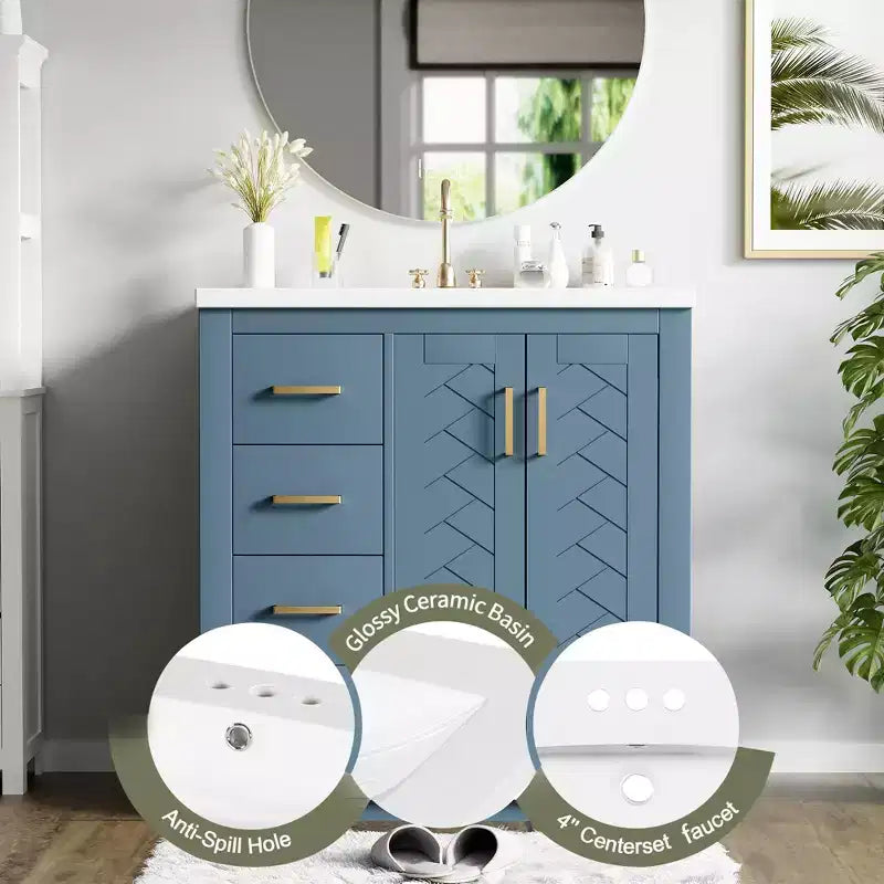 Mobile bagno singolo da 76 cm con lavabo, armadietto e 3 cassetti – Nero / Blu / Verde / Indaco / Bianco