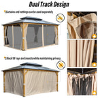 EROMMY Gazebo a tetto rigido, Pergola da esterno con doppio tetto, zanzariere e tende, Tenda da sole resistente per patio, cortile, feste in piscina
