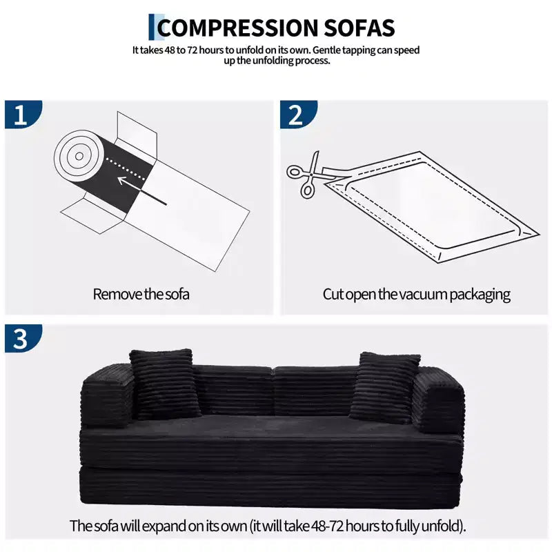 Canapé-lit convertible 5-en-1 80.7 – Côtelé, 1200 lbs, Aucun assemblage requis