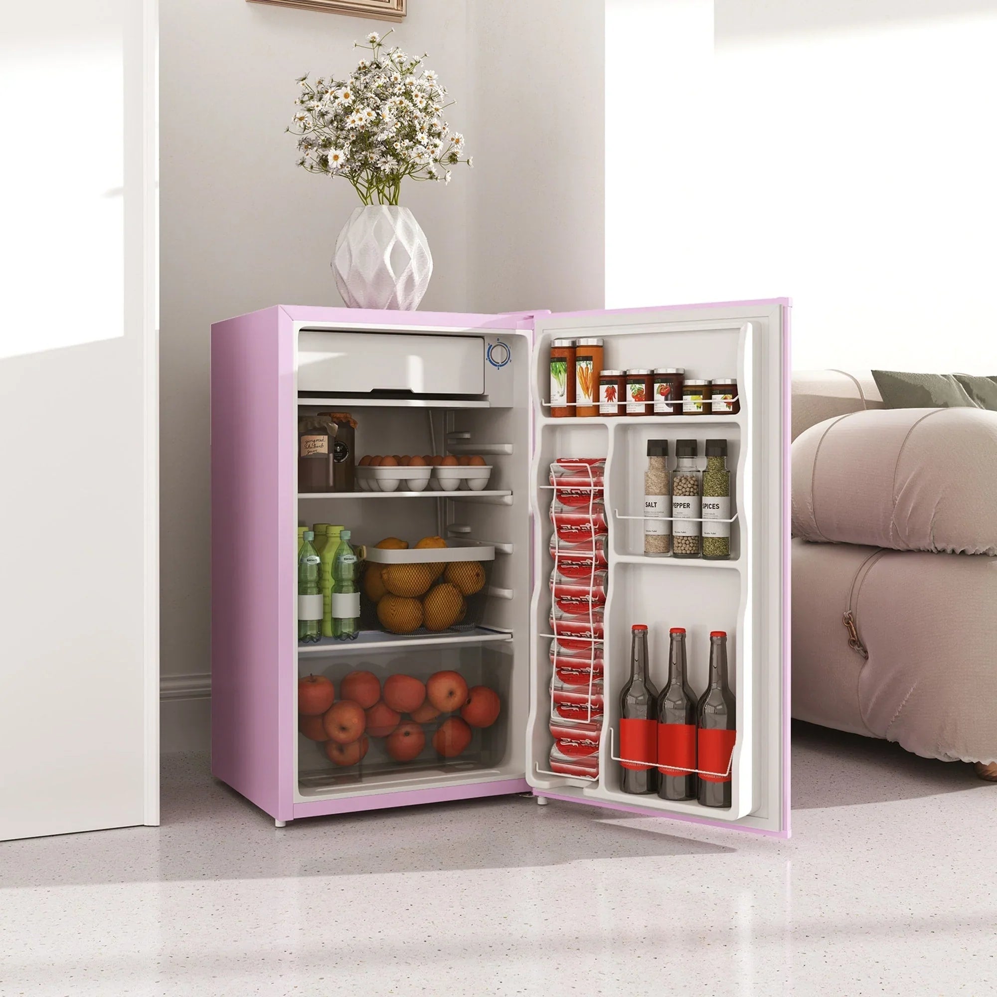 Mini Frigo da 90 litri con congelatore, Frigorifero Compatto Monoporta con Termostato Regolabile per Camera da Letto