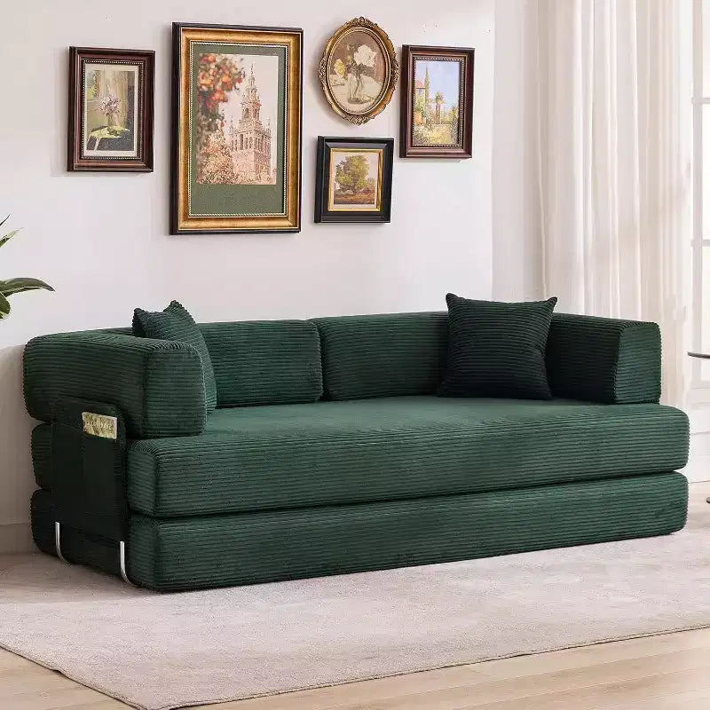 Divano Letto Convertibile 5-in-1, Divano Letto Modulare in Velluto a Coste da 78,8 Pollici con Struttura Robusta, Futon Multifunzionale per Piccoli Spazi, Soggiorno e Camera degli Ospiti