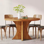 Table de salle à manger ronde Lantine de 47,24 pouces pour 4 à 6 personnes, table de cuisine de style campagnard avec pied central, petite table à manger pour salle à manger, salon, marron