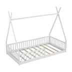 Letto a pavimento per bambini, letti a tenda a una piazza, letto a pavimento Montessori con doghe e sponde di protezione, struttura letto a casetta in legno per ragazzi e ragazze