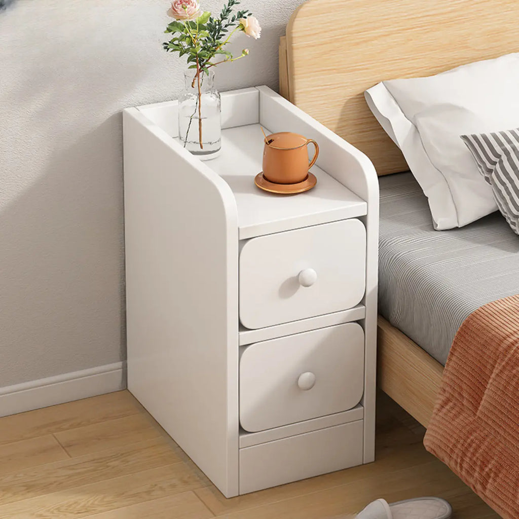 Comodino Semplice Bianco in Legno Naturale a 2 Cassetti
