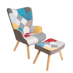 Poltrona con Pouf, Set Sedia e Ottomana per Soggiorno, Comoda Poltroncina Laterale per Camera da Letto, Superficie in Tessuto con Giunture Creative
