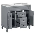 Mobile Bagno Moderno da 90cm con Lavabo Integrato e Specchiera, 2 Ante e 2 Cassetti