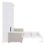 Letto a scomparsa Queen Murphy con divano, letto a scomparsa Queen Size con armadio, letto a parete pieghevole con libreria e mensole per camera degli ospiti o ufficio