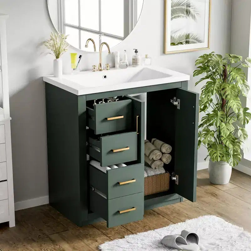 Mobile bagno singolo da 76 cm con lavabo, armadietto e 3 cassetti – Nero / Blu / Verde / Indaco / Bianco