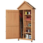 Armoire à outils d'extérieur en bois imperméable, avec portes doubles verrouillables, 3 étagères réglables et toit incliné – Rangement peu encombrant pour terrasse, cour ou pelouse