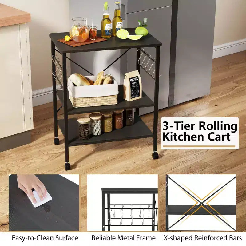 Scaffale da Cucina a 3 Livelli Costway, Carrello per Forno a Microonde con Gancio