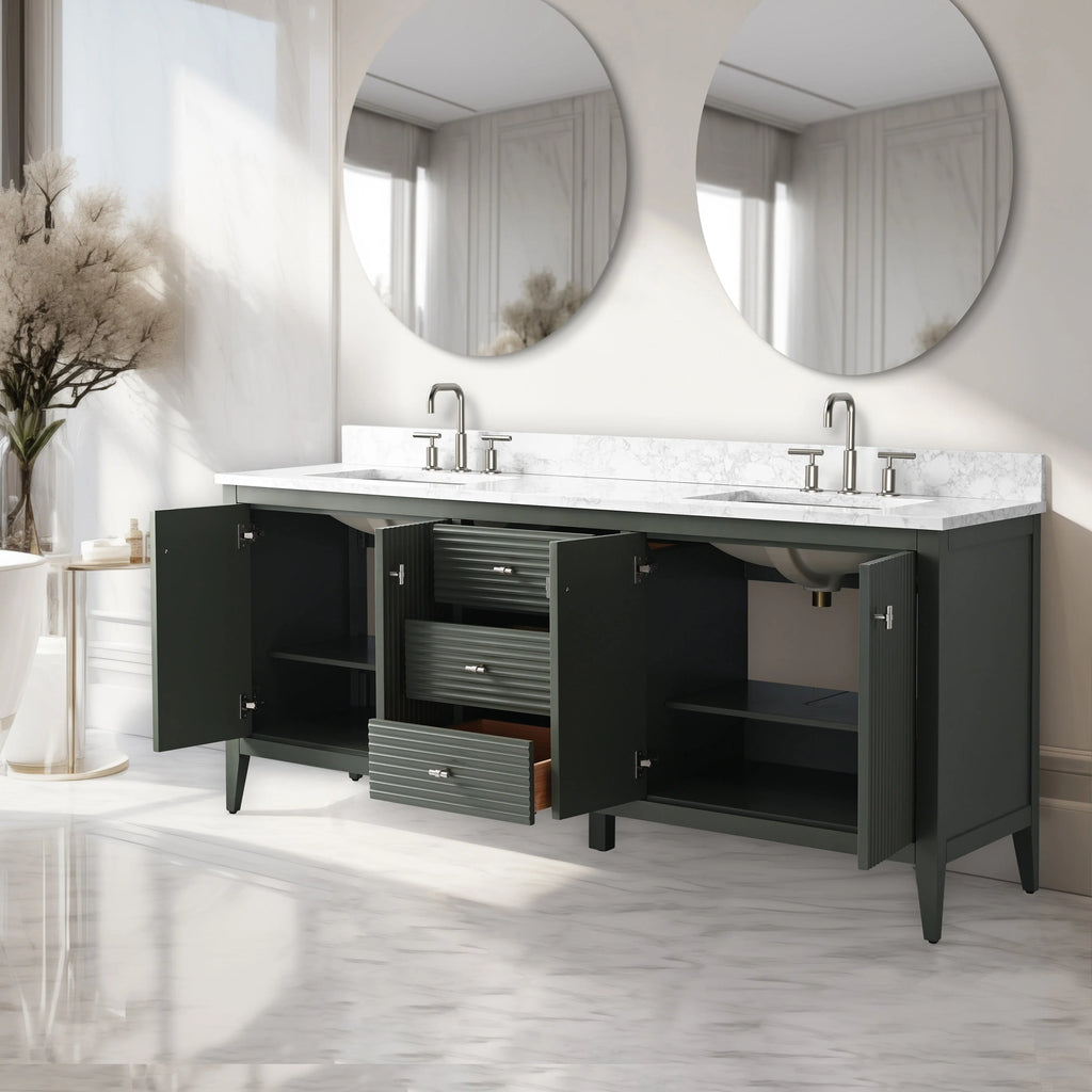 Mobile lavabo doppio Vanity Art 72 per bagno con piano in marmo composito