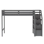 Letto a soppalco in legno per due persone con scale, sponde alte e scaletta