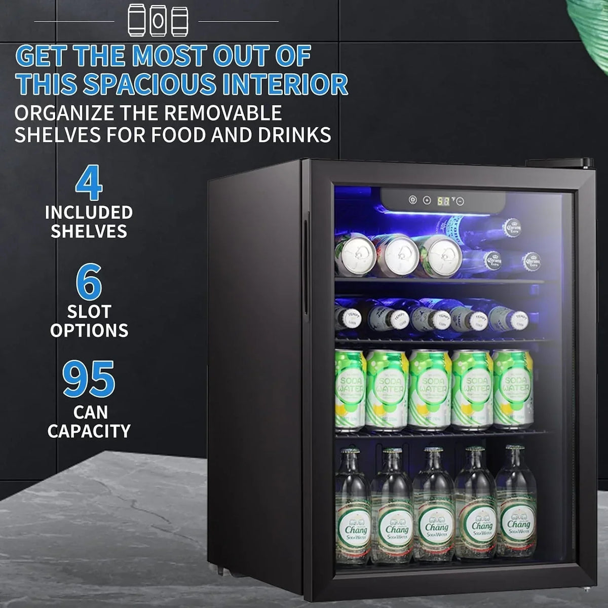 Mini Frigo-Cantinetta per bevande da 100 lattine, Frigo portatile, Porta in vetro frontale trasparente, Piccolo refrigeratore per bevande con touch screen - 2.6 Cu. Ft.