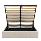 Letto imbottito Queen size con sistema di sollevamento idraulico e vano contenitore - Beige