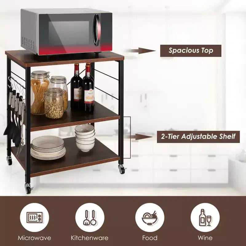 Scaffale da Cucina a 3 Livelli Costway, Carrello per Forno a Microonde con Gancio