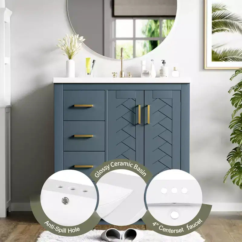 Mobile bagno singolo da 76 cm con lavabo, armadietto e 3 cassetti – Nero / Blu / Verde / Indaco / Bianco