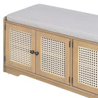 Banc de rangement rustique en bois Whisen, banc à chaussures d'entrée avec coussin amovible, étagères réglables