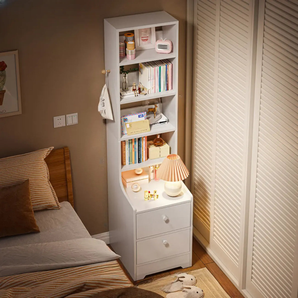 Comodino Semplice Bianco in Legno Naturale a 2 Cassetti