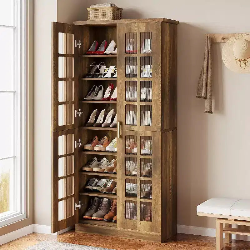 Lantine Scarpiera Alta con Ante, Scarpiera a 8 Ripiani con Mensole Regolabili, Scarpiera Moderna per Ingresso, Armadio, Soggiorno, Bianca