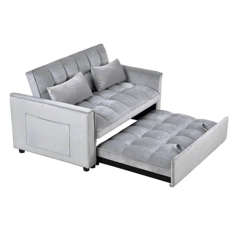 Divanetto futon moderno in velluto con schienale reclinabile e tasche, 2 posti – Grigio scuro / Grigio chiaro / Blu / Nero