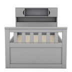 Letto a piattaforma Twin/Full Size Captain con 4 cassetti e mensole portaoggetti, struttura letto in legno massello con testiera libreria contenitore